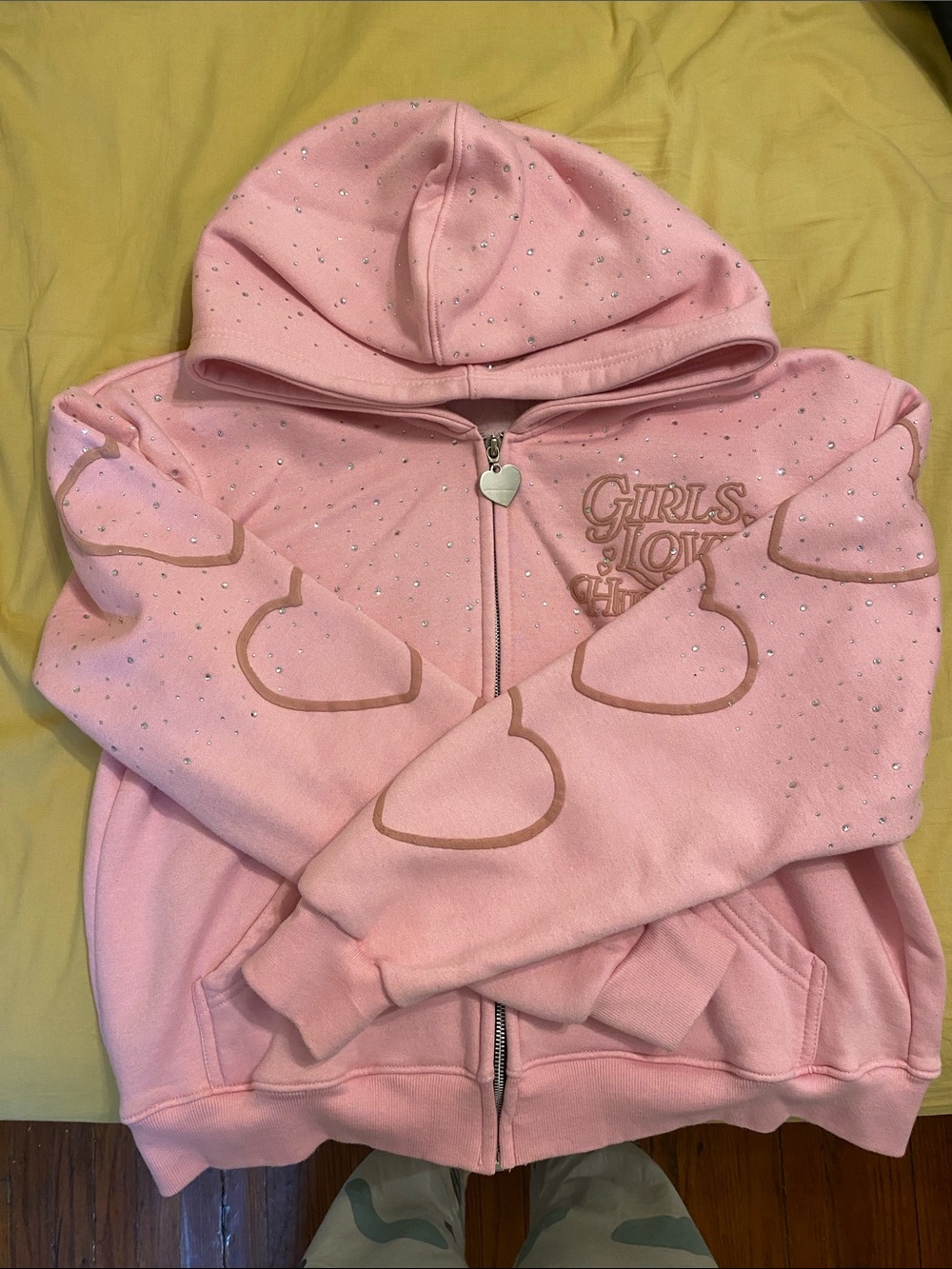 Girls' Pink Heart Zip Hoodie with Sparkle Detail